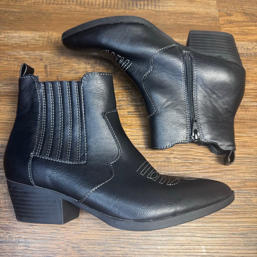 Sun + Stone Grangerr Black Booties 5.5 Medium cushioned goring western boot